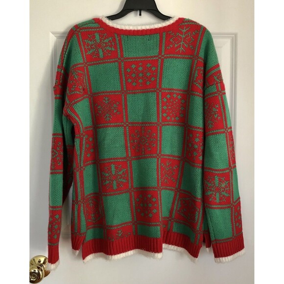 33 Degrees Ugly Christmas SWEATER Size XL Green/Red Dog Christmas Pullover - Picture 2 of 5